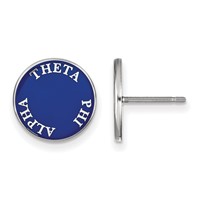 Sterling Silver Rhodium-plated LogoArt Theta Phi Alpha Sorority Text Color Enamel Post Earrings view 1