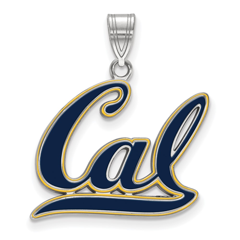 Sterling Silver Rhodium-plated LogoArt University of California Berkeley Large Enameled Pendant