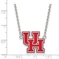 Sterling Silver Rhodium-plated LogoArt University of Houston U-h Large Enameled Pendant Necklace, 18" view 2