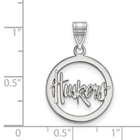 Sterling Silver Rhodium-plated LogoArt University of Nebraska Huskers Small Circle Pendant view 2