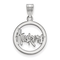 Sterling Silver Rhodium-plated LogoArt University of Nebraska Huskers Small Circle Pendant view 1