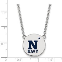 Sterling Silver Rhodium-plated LogoArt US Naval Academy Large Enameled Disc Pendant Necklace, 18" view 2
