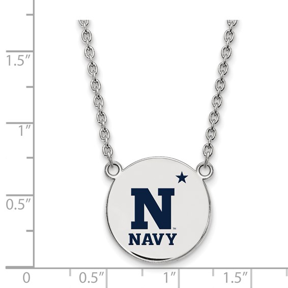 Sterling Silver Rhodium-plated LogoArt US Naval Academy Large Enameled Disc Pendant 18 inch Necklace