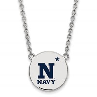 Sterling Silver Rhodium-plated LogoArt US Naval Academy Large Enameled Disc Pendant Necklace, 18" view 1