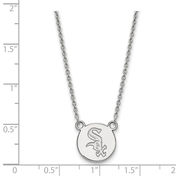 Sterling Silver Rhodium Plated Major League Baseball LogoArt Chicago White Sox Disc Necklace