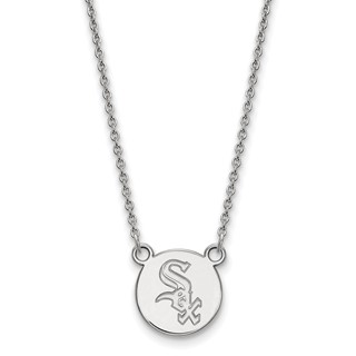 Sterling Silver Rhodium Plated Major League Baseball LogoArt Chicago White Sox Disc Necklace