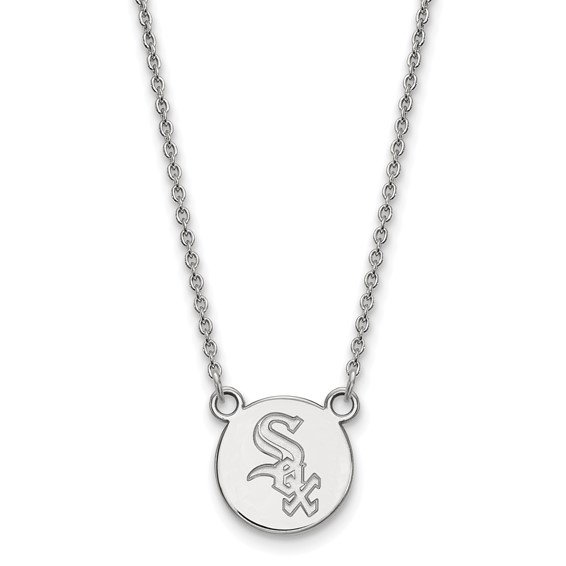 Sterling Silver Rhodium Plated Major League Baseball LogoArt Chicago White Sox Disc Necklace