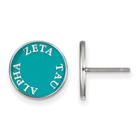 Sterling Silver Rhodium-plated LogoArt Zeta Tau Alpha Sorority Text Color Enamel Post Earrings view 1