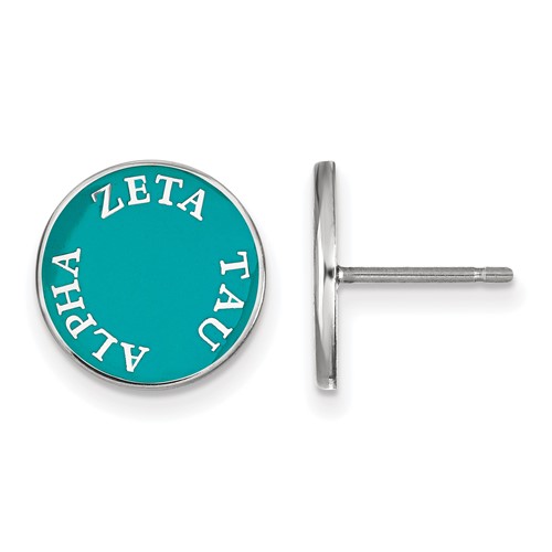 Sterling Silver Rhodium-plated LogoArt Zeta Tau Alpha Sorority Text Color Enamel Post Earrings