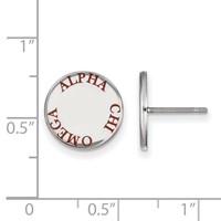 Sterling Silver Rhodium-plated LogoArt Alpha Chi Omega Sorority Text Color Enamel Post Earrings view 2