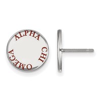 Sterling Silver Rhodium-plated LogoArt Alpha Chi Omega Sorority Text Color Enamel Post Earrings view 1