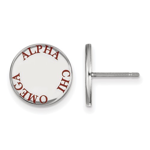 Sterling Silver Rhodium-plated LogoArt Alpha Chi Omega Sorority Text Color Enamel Post Earrings