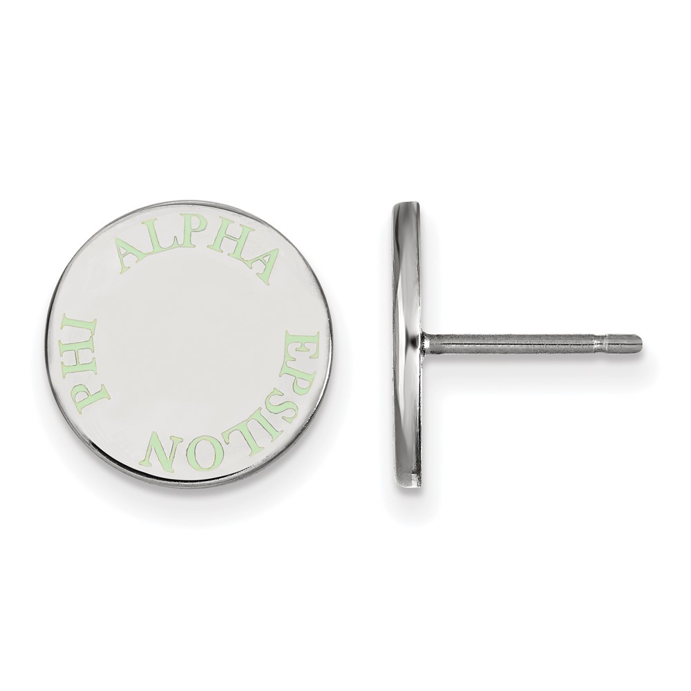 Sterling Silver Rhodium-plated LogoArt Alpha Epsilon Phi Sorority Text Color Enamel Post Earrings
