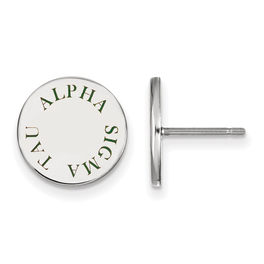 Sterling Silver Rhodium-plated LogoArt Alpha Sigma Tau Sorority Text Color Enamel Post Earrings