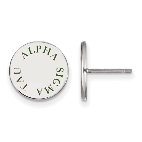 Sterling Silver Rhodium-plated LogoArt Alpha Sigma Tau Sorority Text Color Enamel Post Earrings