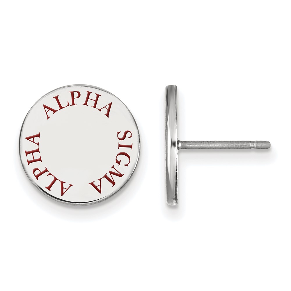 Sterling Silver Rhodium-plated LogoArt Alpha Sigma Alpha Sorority Text Color Enamel Post Earrings