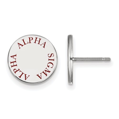 Sterling Silver Rhodium-plated LogoArt Alpha Sigma Alpha Sorority Text Color Enamel Post Earrings