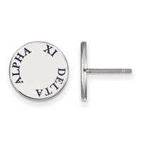 Sterling Silver Rhodium-plated LogoArt Alpha Xi Delta Sorority Text Color Enamel Post Earrings view 1