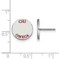 Sterling Silver Rhodium-plated LogoArt Chi Omega Sorority Text Color Enamel Post Earrings view 2