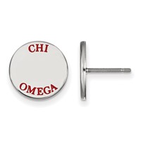 Sterling Silver Rhodium-plated LogoArt Chi Omega Sorority Text Color Enamel Post Earrings view 1