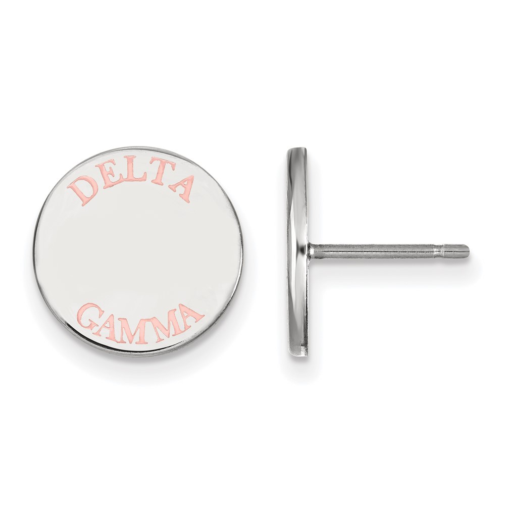 Sterling Silver Rhodium-plated LogoArt Delta Gamma Sorority Text Color Enamel Post Earrings