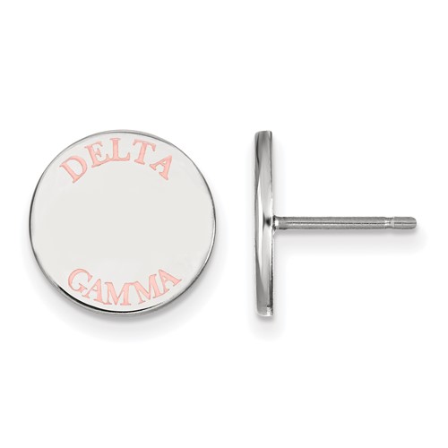 Sterling Silver Rhodium-plated LogoArt Delta Gamma Sorority Text Color Enamel Post Earrings