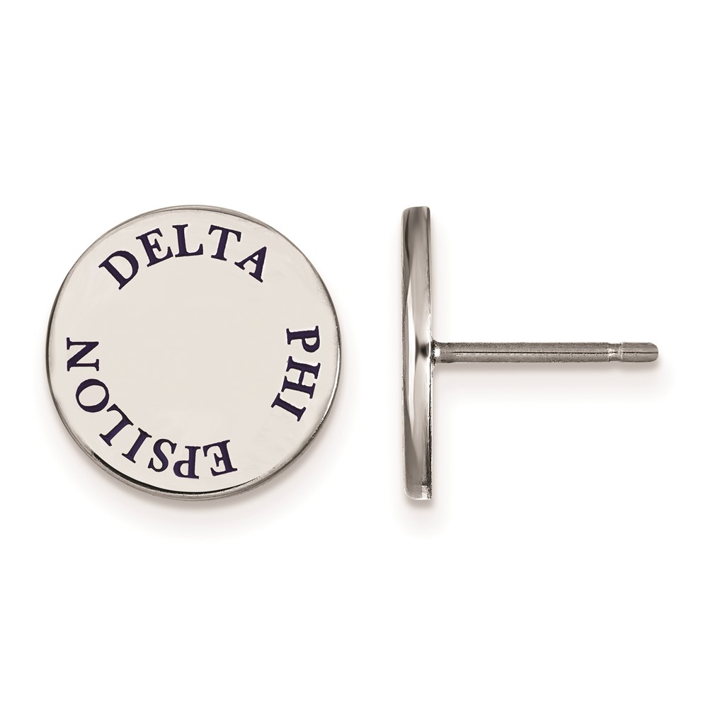 Sterling Silver Rhodium-plated LogoArt Delta Phi Epsilon Sorority Text Color Enamel Post Earrings