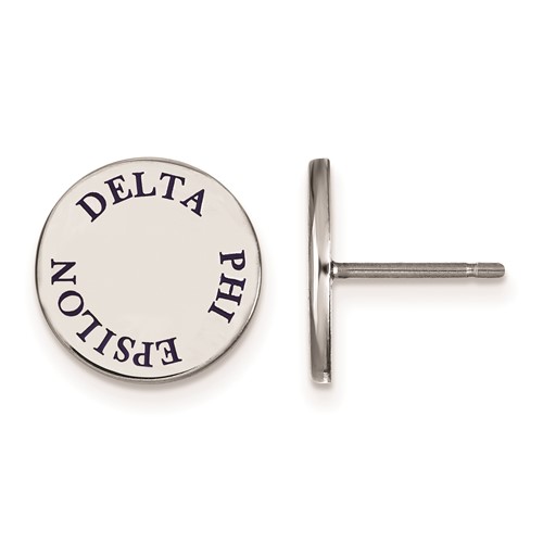 Sterling Silver Rhodium-plated LogoArt Delta Phi Epsilon Sorority Text Color Enamel Post Earrings