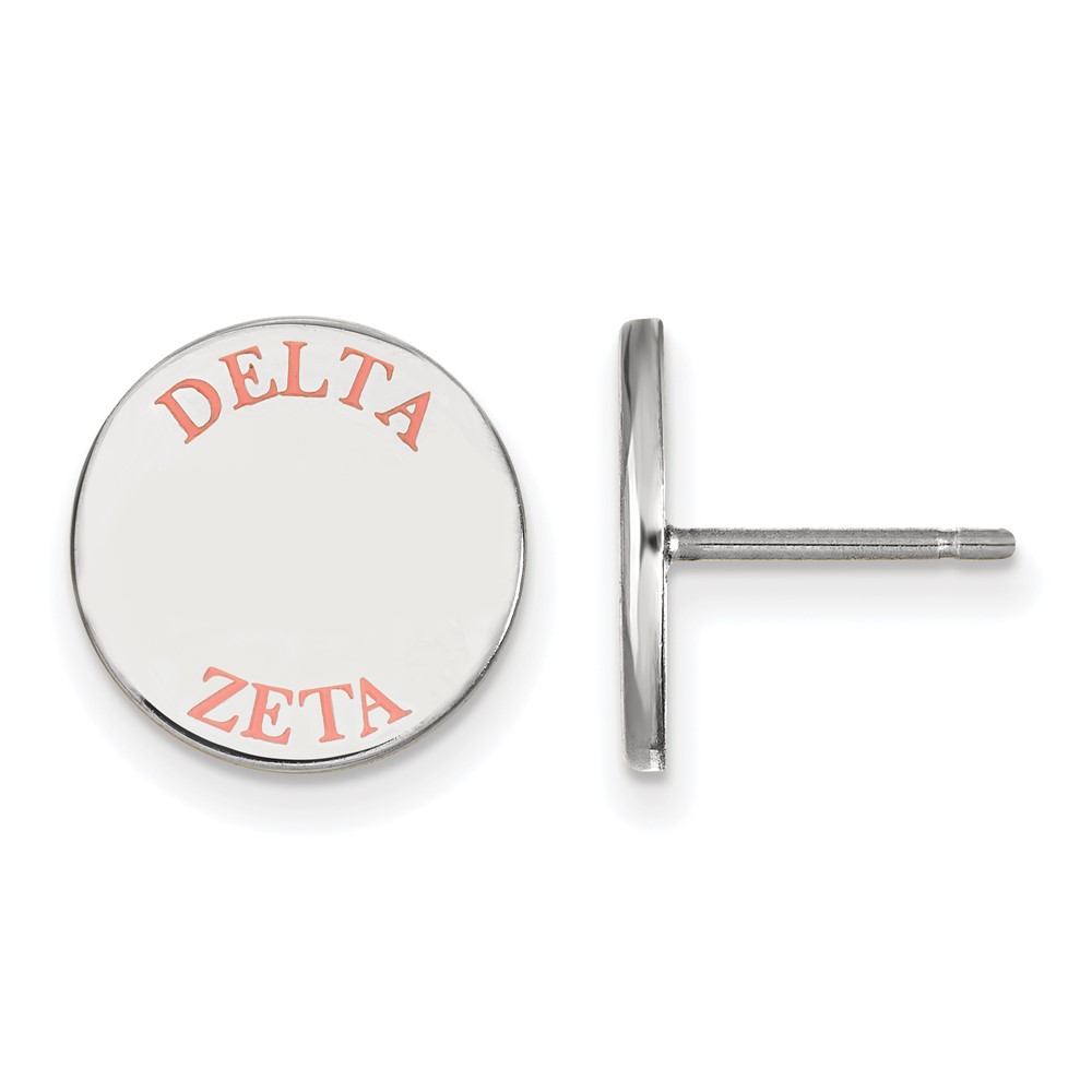 Sterling Silver Rhodium-plated LogoArt Delta Zeta Sorority Text Color Enamel Post Earrings