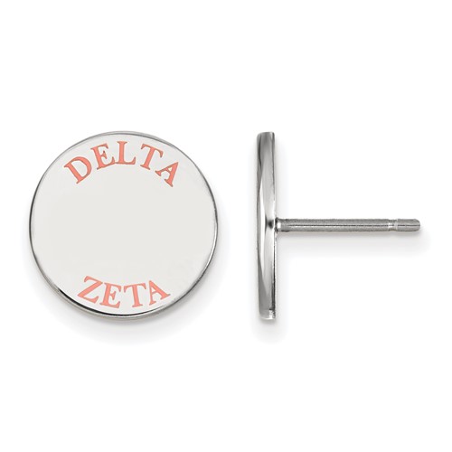 Sterling Silver Rhodium-plated LogoArt Delta Zeta Sorority Text Color Enamel Post Earrings