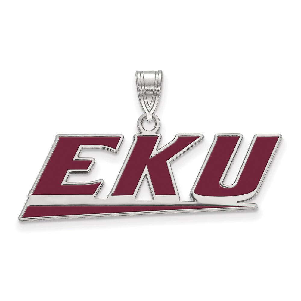 Sterling Silver Rhodium-plated LogoArt Eastern Kentucky University E-k-u Large Enameled Pendant