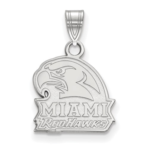 Sterling Silver Rhodium-plated LogoArt Miami University Ohio Redhawks Small Pendant