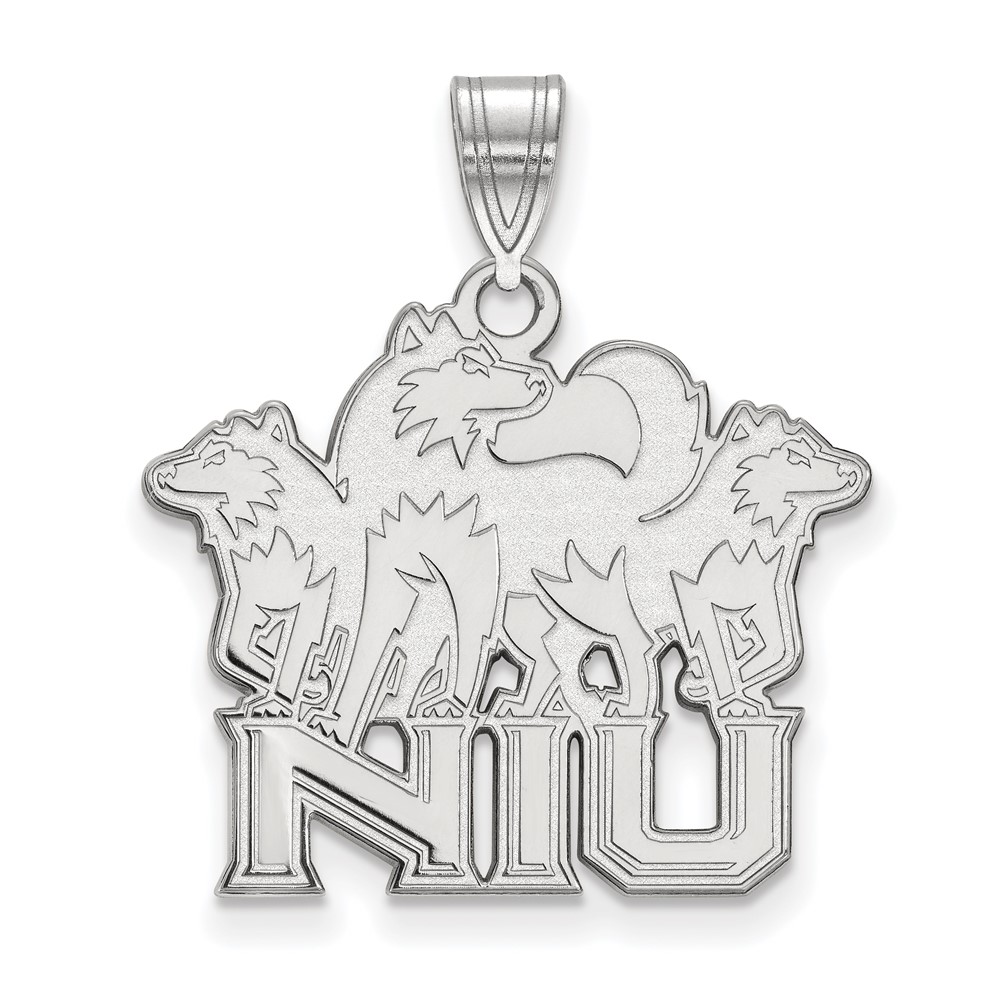 Sterling Silver Rhodium-plated LogoArt Northern Illinois University N-i-u Pendant with Huskies Large