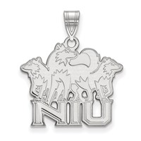 Sterling Silver Rhodium-plated LogoArt Northern Illinois University N-i-u Pendant with Huskies Large view 1