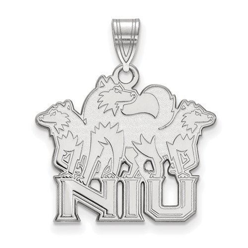 Sterling Silver Rhodium-plated LogoArt Northern Illinois University N-i-u Pendant with Huskies Large