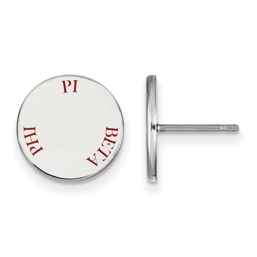 Sterling Silver Rhodium-plated LogoArt Pi Beta Phi Sorority Text Color Enamel Post Earrings