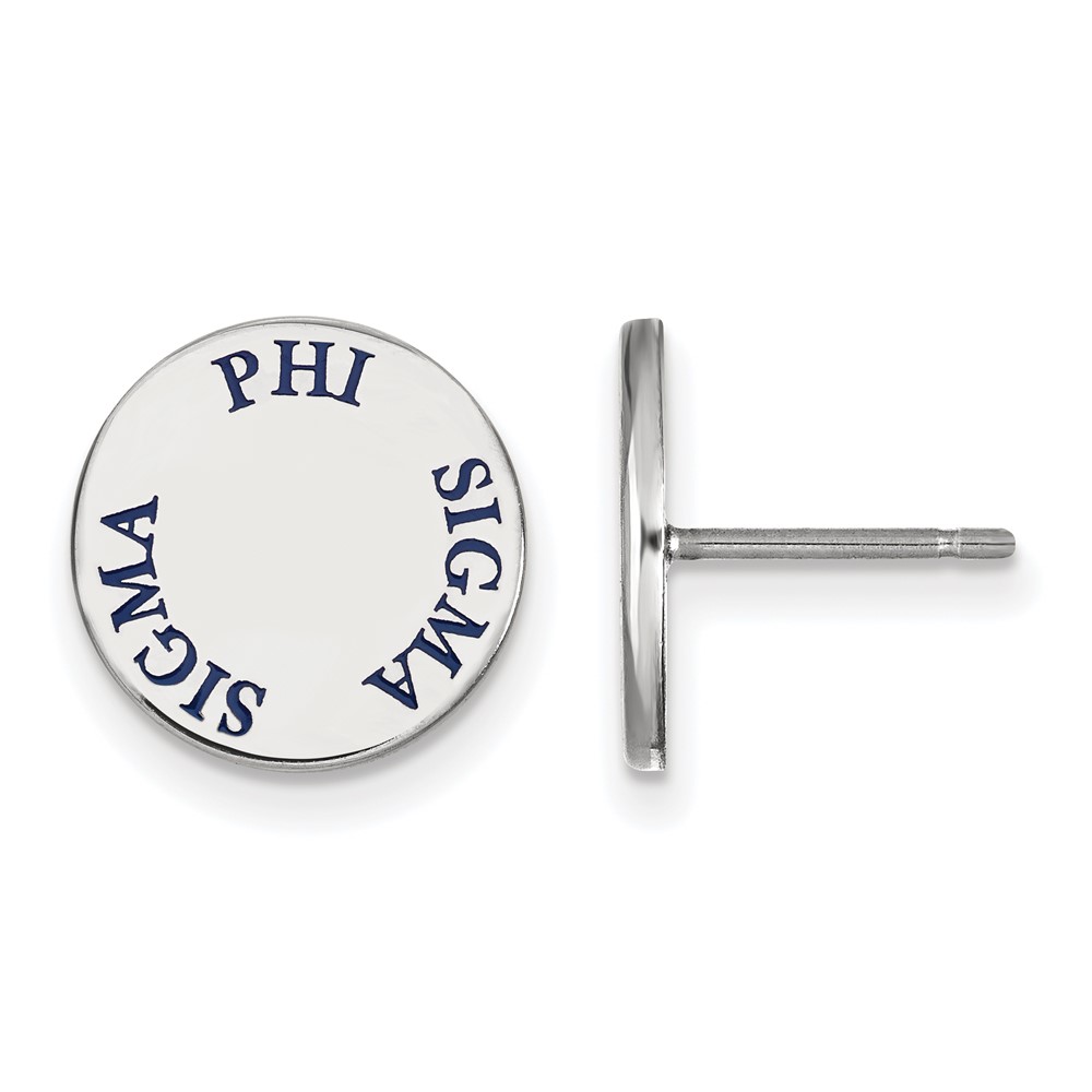 Sterling Silver Rhodium-plated LogoArt Phi Sigma Sigma Sorority Text Color Enamel Post Earrings