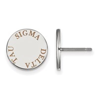 Sterling Silver Rhodium-plated LogoArt Sigma Delta Tau Sorority Text Color Enamel Post Earrings view 1