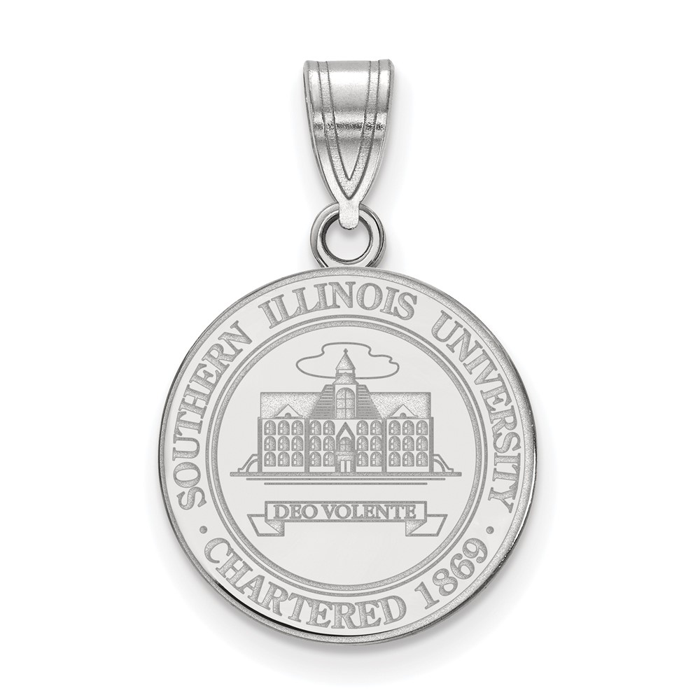 Sterling Silver Rhodium-plated LogoArt Southern Illinois University Medium Crest Pendant