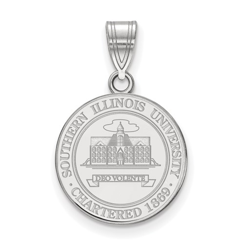 Sterling Silver Rhodium-plated LogoArt Southern Illinois University Medium Crest Pendant