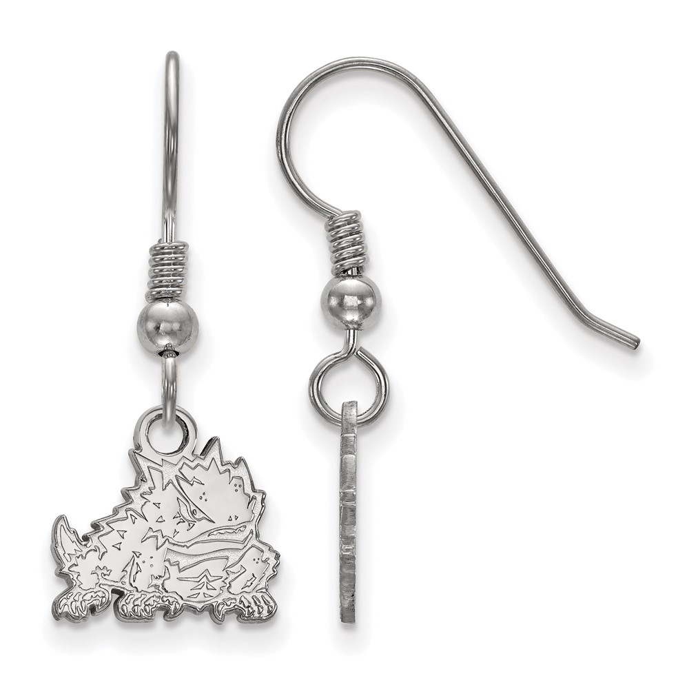 Sterling Silver Rhodium-plated LogoArt Texas Christian University Horned Frog Extra Small Dangle Wire Earrings