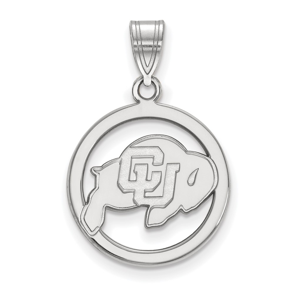Sterling Silver Rhodium-plated LogoArt University of Colorado Buffalo Medium Circle Pendant