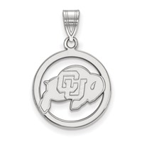 Sterling Silver Rhodium-plated LogoArt University of Colorado Buffalo Medium Circle Pendant view 1