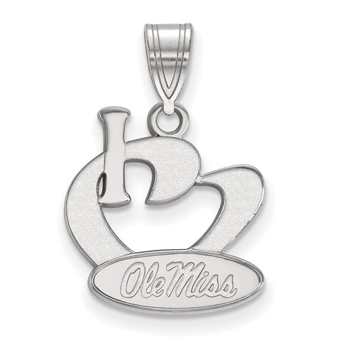 Sterling Silver Rhodium-plated LogoArt University of Mississippi Large I Heart Ole Miss Pendant