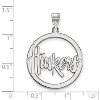 Sterling Silver Rhodium-plated LogoArt University of Nebraska Huskers Large Circle Pendant view 2