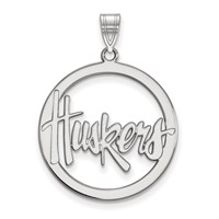 Sterling Silver Rhodium-plated LogoArt University of Nebraska Huskers Large Circle Pendant view 1