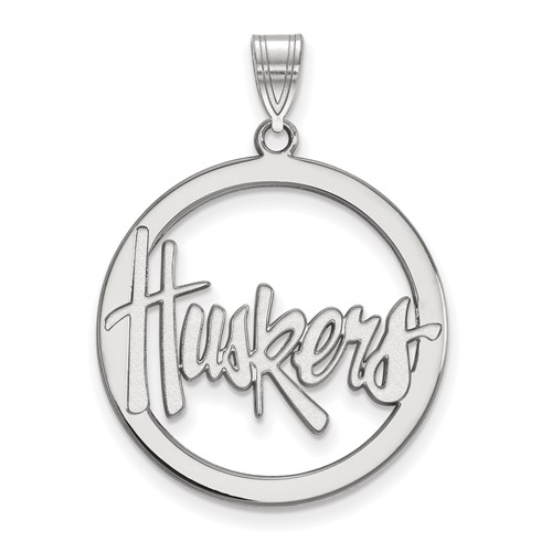 Sterling Silver Rhodium-plated LogoArt University of Nebraska Huskers Large Circle Pendant
