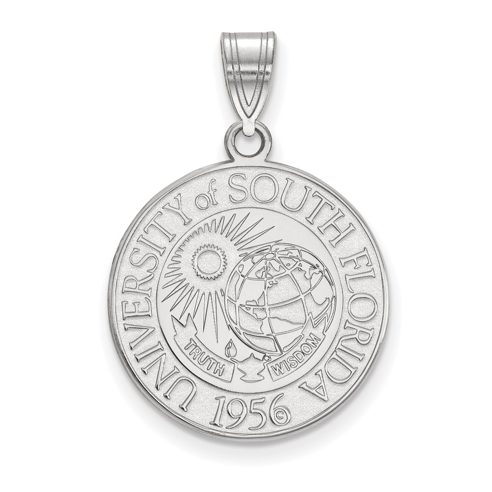 Sterling Silver Rhodium-plated LogoArt University of South Florida Large Crest Pendant