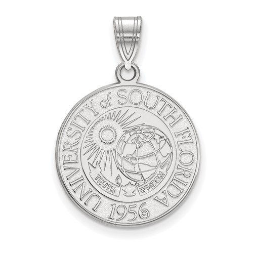 Sterling Silver Rhodium-plated LogoArt University of South Florida Large Crest Pendant