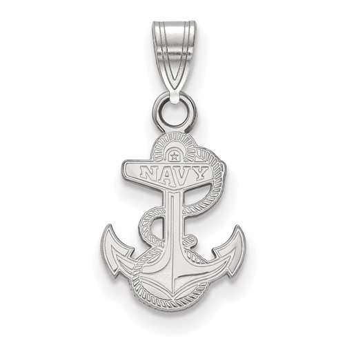 Sterling Silver Rhodium-plated LogoArt US Naval Academy Anchor Small Pendant
